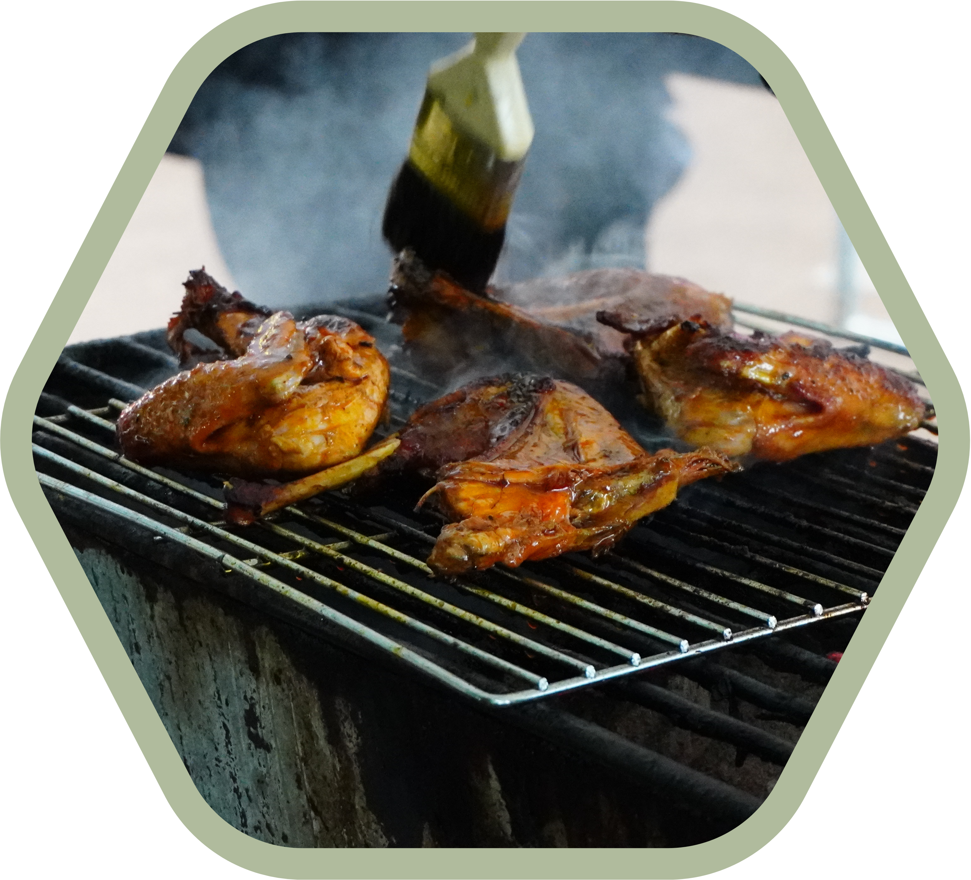 Food cooking over a grill