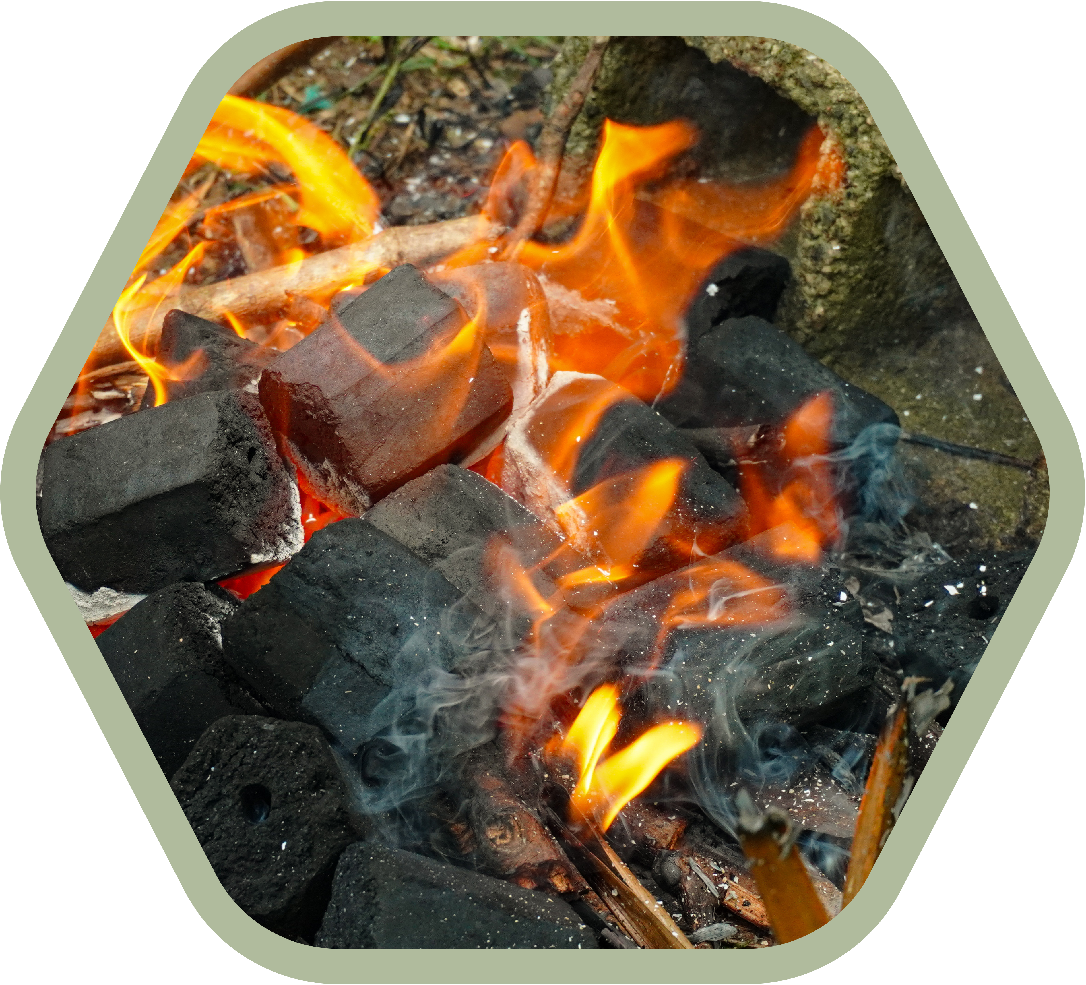 EcoUling charcoal burning with bright flames