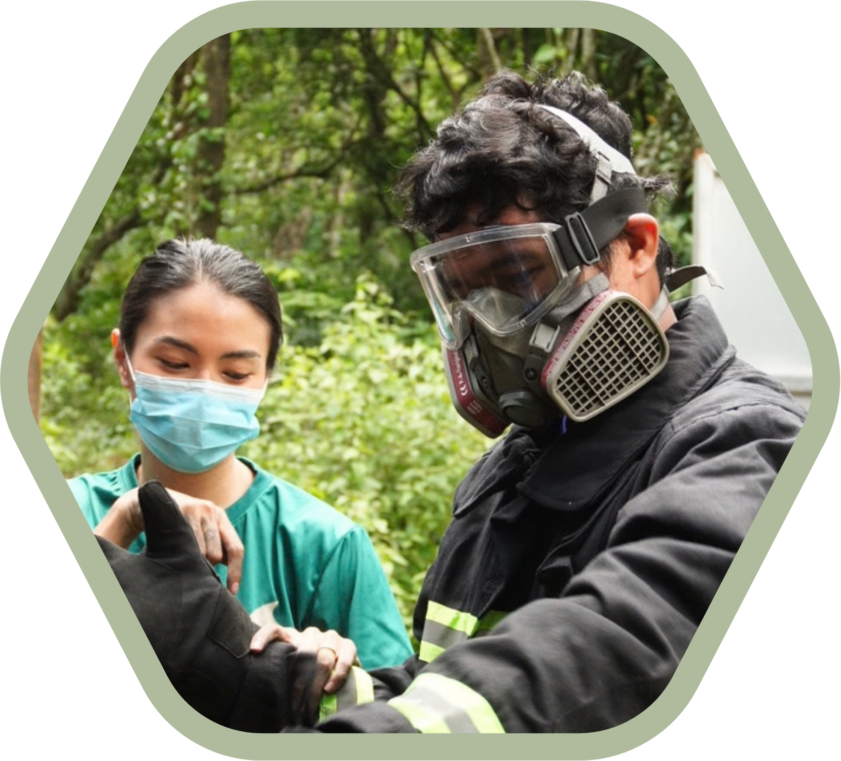 Workers wearing protective equipment